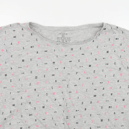 Primark Womens Grey Geometric Cotton Basic T-Shirt Size 2XL Round Neck