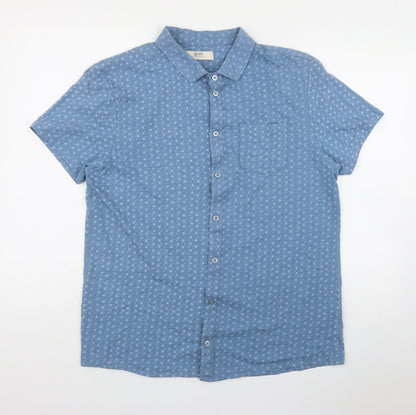 ACW 85 Mens Blue Geometric Cotton  Button-Up Size L Collared Button