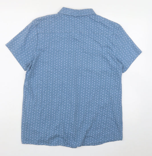 ACW 85 Mens Blue Geometric Cotton  Button-Up Size L Collared Button