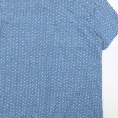 ACW 85 Mens Blue Geometric Cotton  Button-Up Size L Collared Button