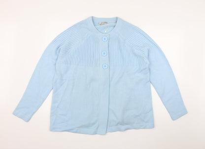 Anthology Womens Blue Round Neck  Acrylic Cardigan Jumper Size 20