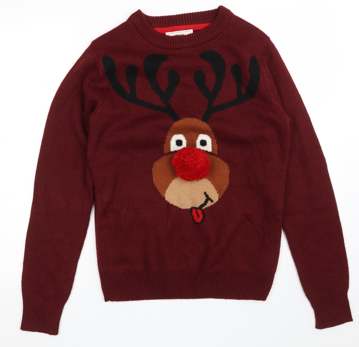 NEXT Mens Red Crew Neck  Acrylic Pullover Jumper Size S   - Christmas Jumper