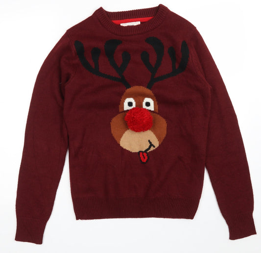 NEXT Mens Red Crew Neck  Acrylic Pullover Jumper Size S   - Christmas Jumper