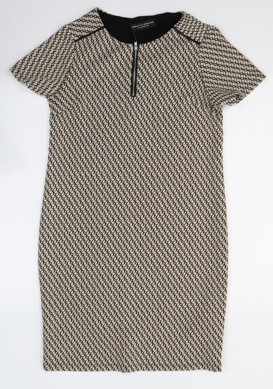 Dorothy Perkins Womens Beige Geometric Polyester Pencil Dress  Size 8  Round Neck Pullover