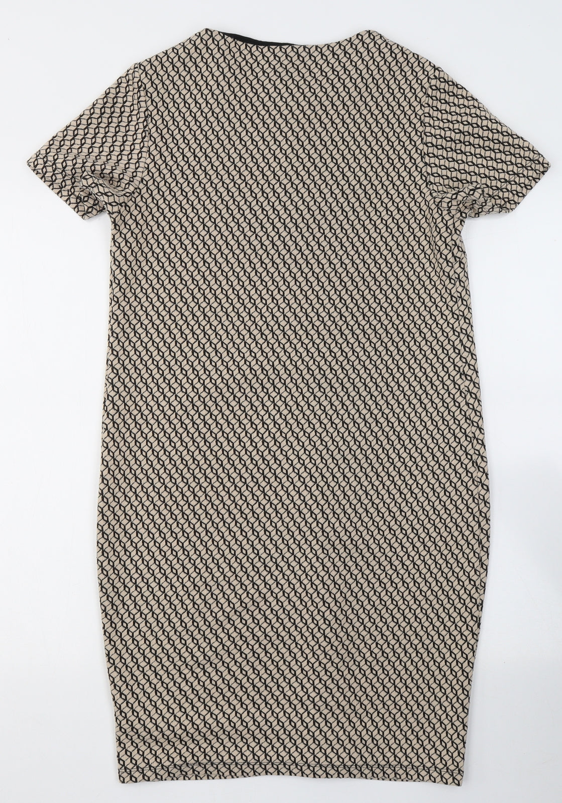 Dorothy Perkins Womens Beige Geometric Polyester Pencil Dress  Size 8  Round Neck Pullover