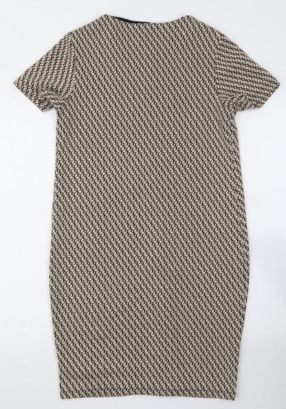 Dorothy Perkins Womens Beige Geometric Polyester Pencil Dress  Size 8  Round Neck Pullover