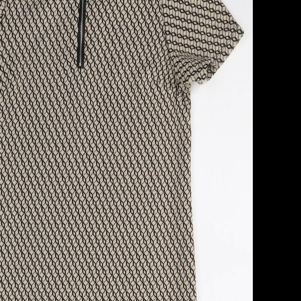 Dorothy Perkins Womens Beige Geometric Polyester Pencil Dress  Size 8  Round Neck Pullover