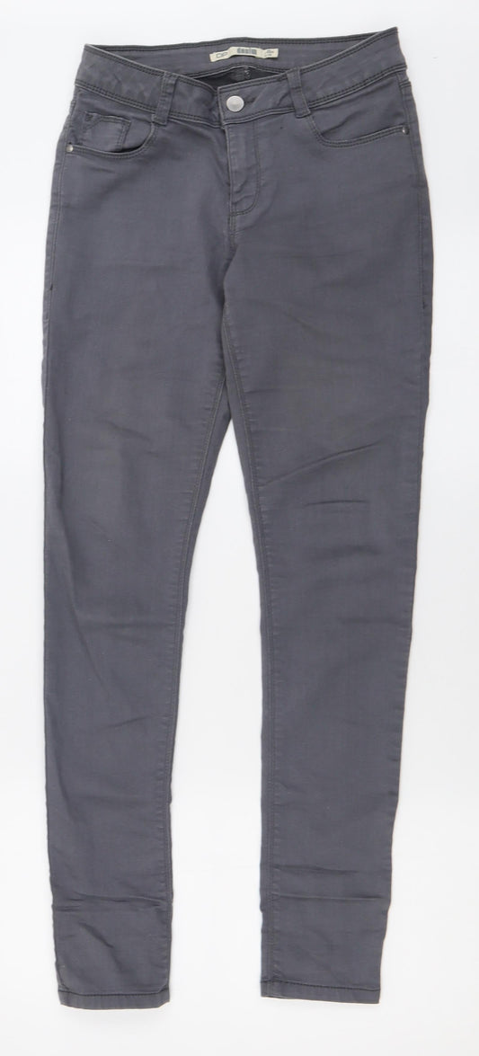 Dorothy Perkins Womens Grey  Cotton Skinny Jeans Size 8 L30 in Regular Button