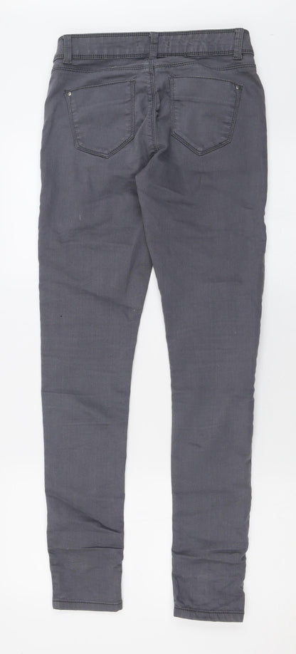 Dorothy Perkins Womens Grey  Cotton Skinny Jeans Size 8 L30 in Regular Button