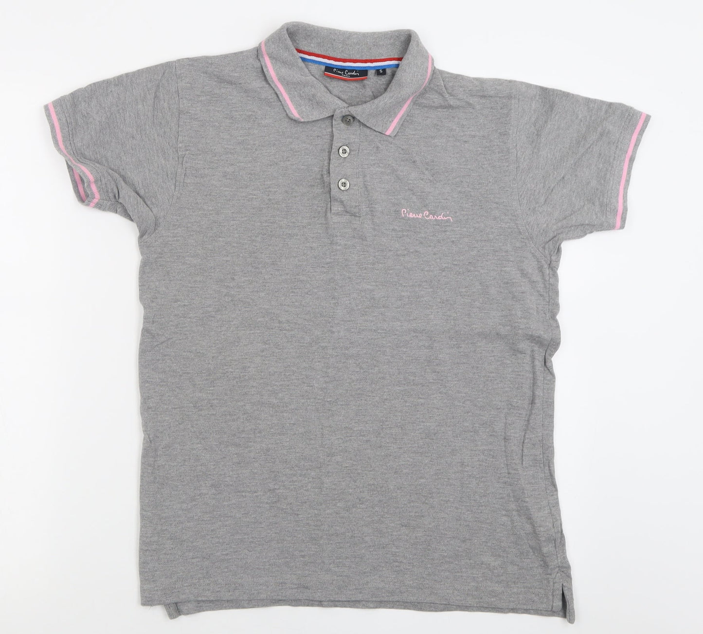 Piere Candin Mens Grey  Cotton  Polo Size S Collared Button