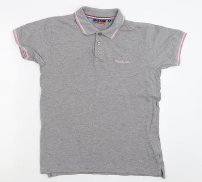 Piere Candin Mens Grey  Cotton  Polo Size S Collared Button