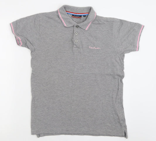 Piere Candin Mens Grey  Cotton  Polo Size S Collared Button