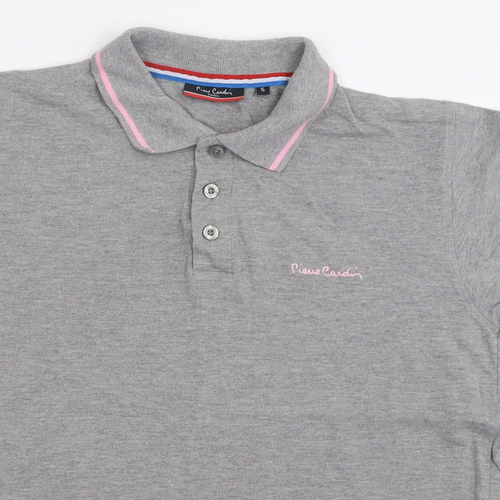 Piere Candin Mens Grey  Cotton  Polo Size S Collared Button