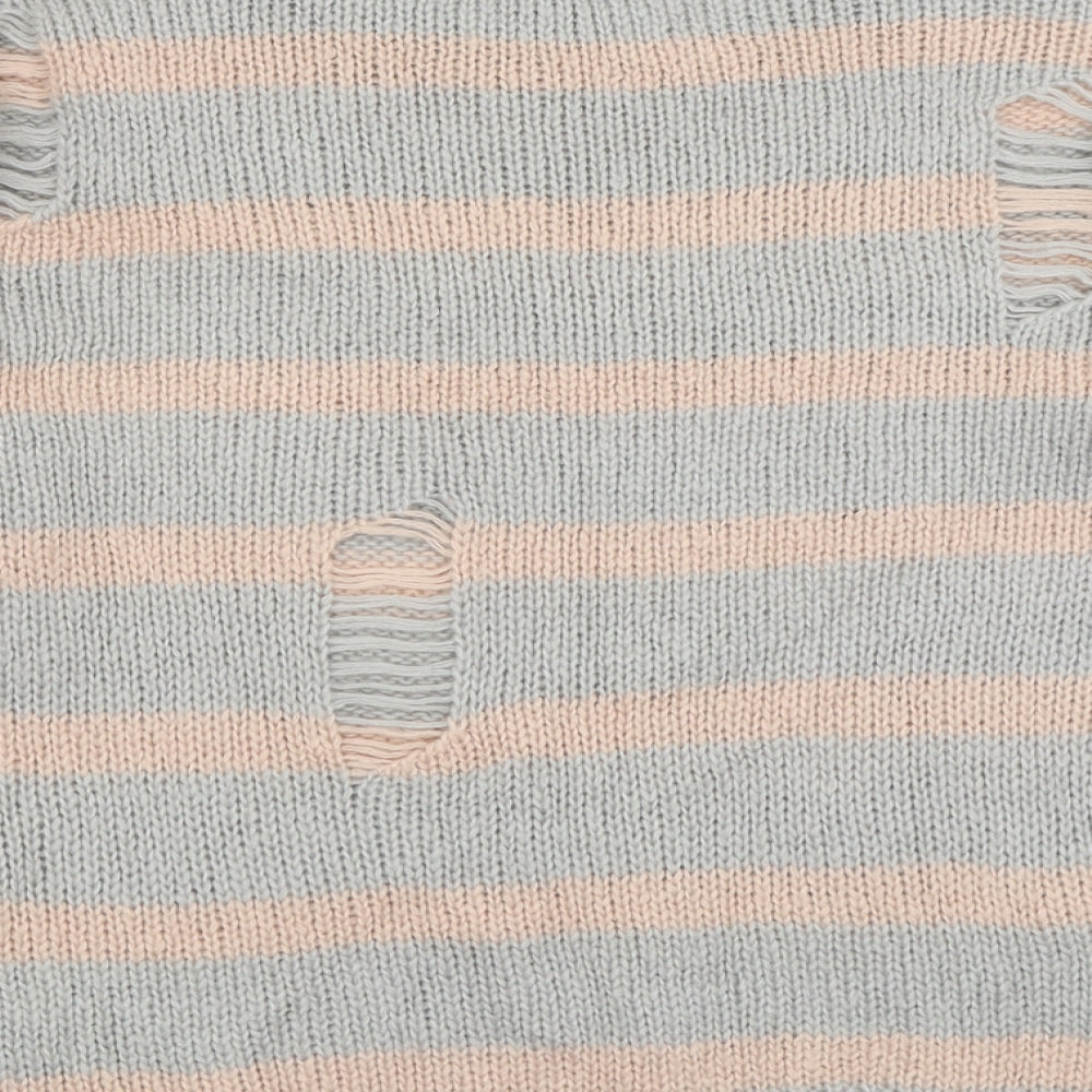 Primark Womens Grey Crew Neck Striped Acrylic Pullover Jumper Size L