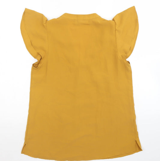 Papaya Womens Yellow  Polyester Basic Blouse Size 8 V-Neck