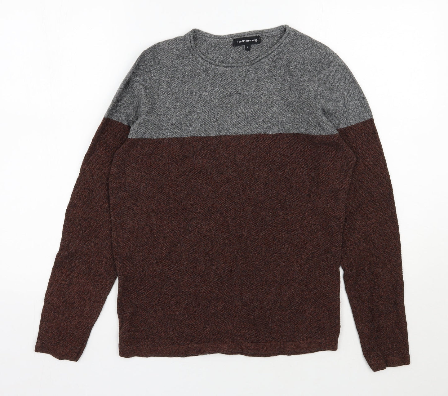 Red Herring Mens Brown Round Neck  Cotton Pullover Jumper Size S