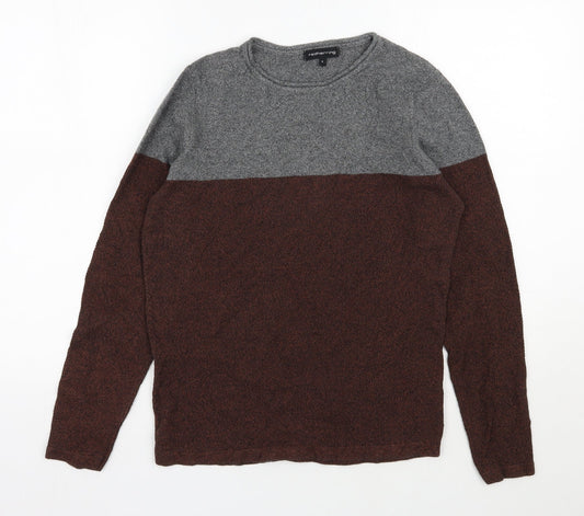 Red Herring Mens Brown Round Neck  Cotton Pullover Jumper Size S