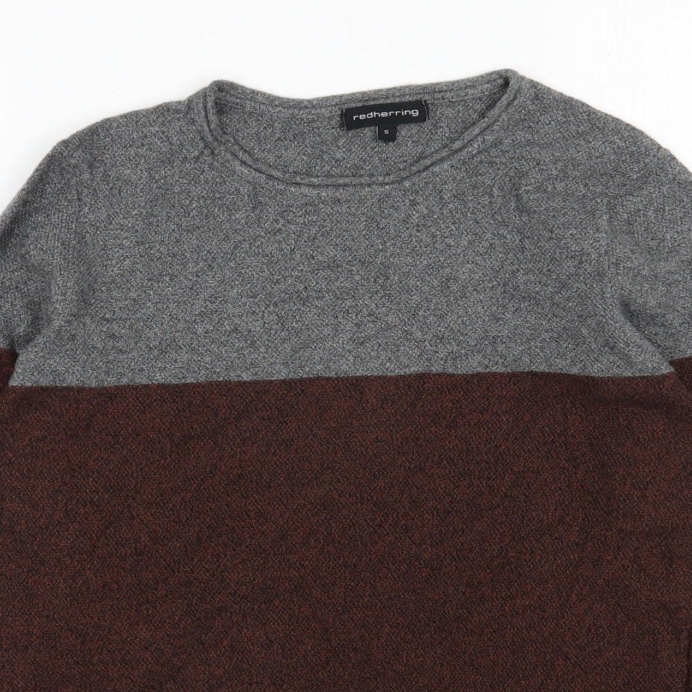 Red Herring Mens Brown Round Neck  Cotton Pullover Jumper Size S
