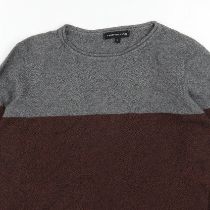 Red Herring Mens Brown Round Neck  Cotton Pullover Jumper Size S