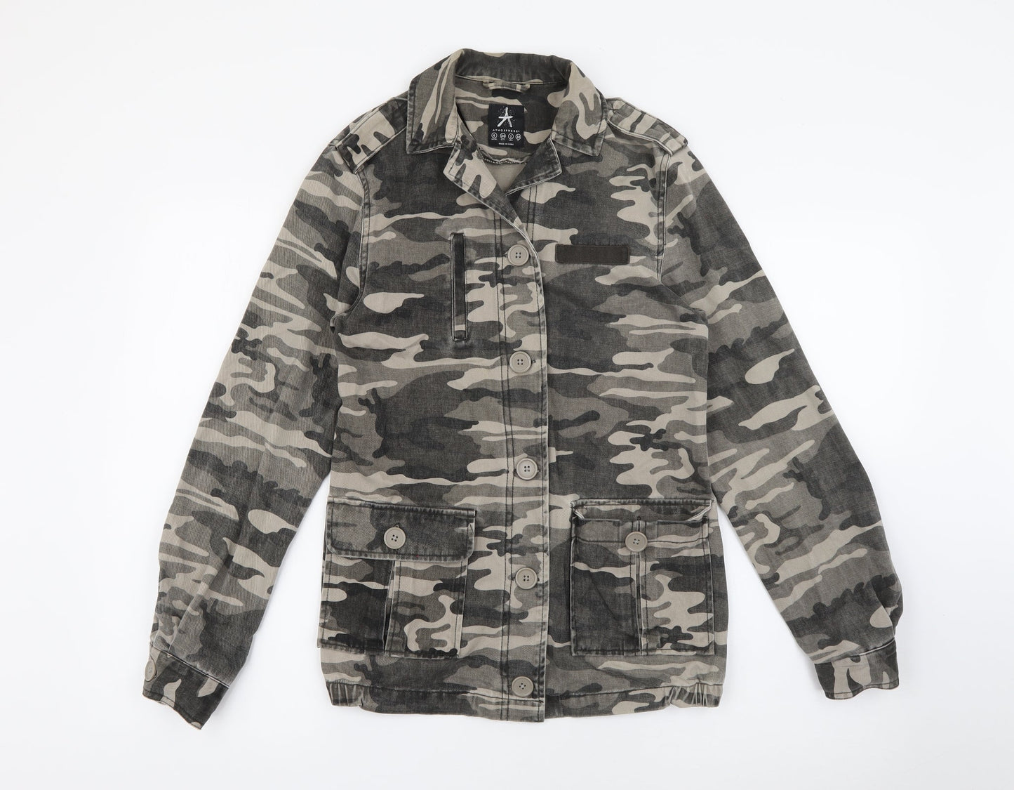 Primark Womens Green Camouflage  Military Jacket Jacket Size 6  Button