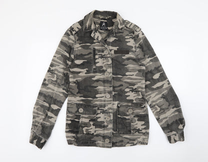 Primark Womens Green Camouflage  Military Jacket Jacket Size 6  Button