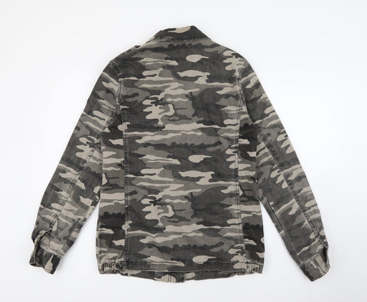 Primark Womens Green Camouflage  Military Jacket Jacket Size 6  Button