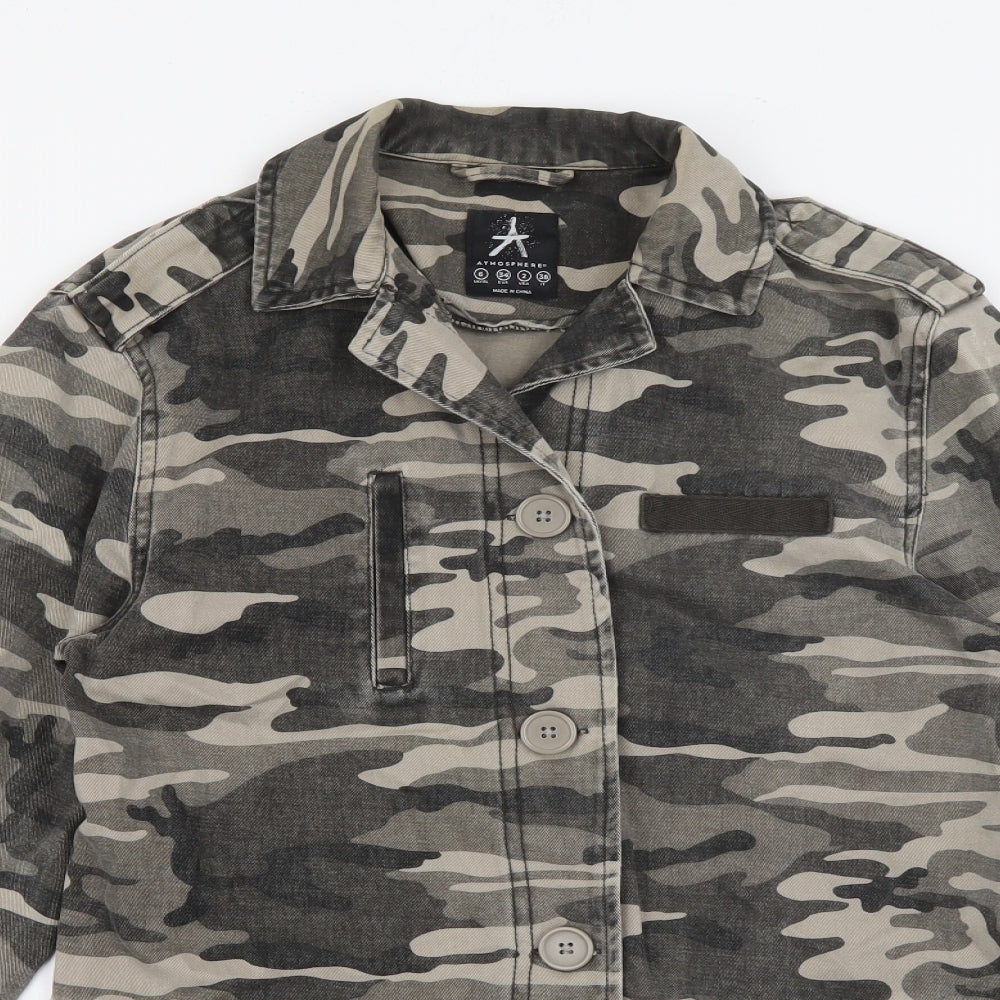 Primark Womens Green Camouflage  Military Jacket Jacket Size 6  Button