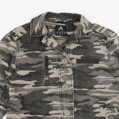 Primark Womens Green Camouflage  Military Jacket Jacket Size 6  Button