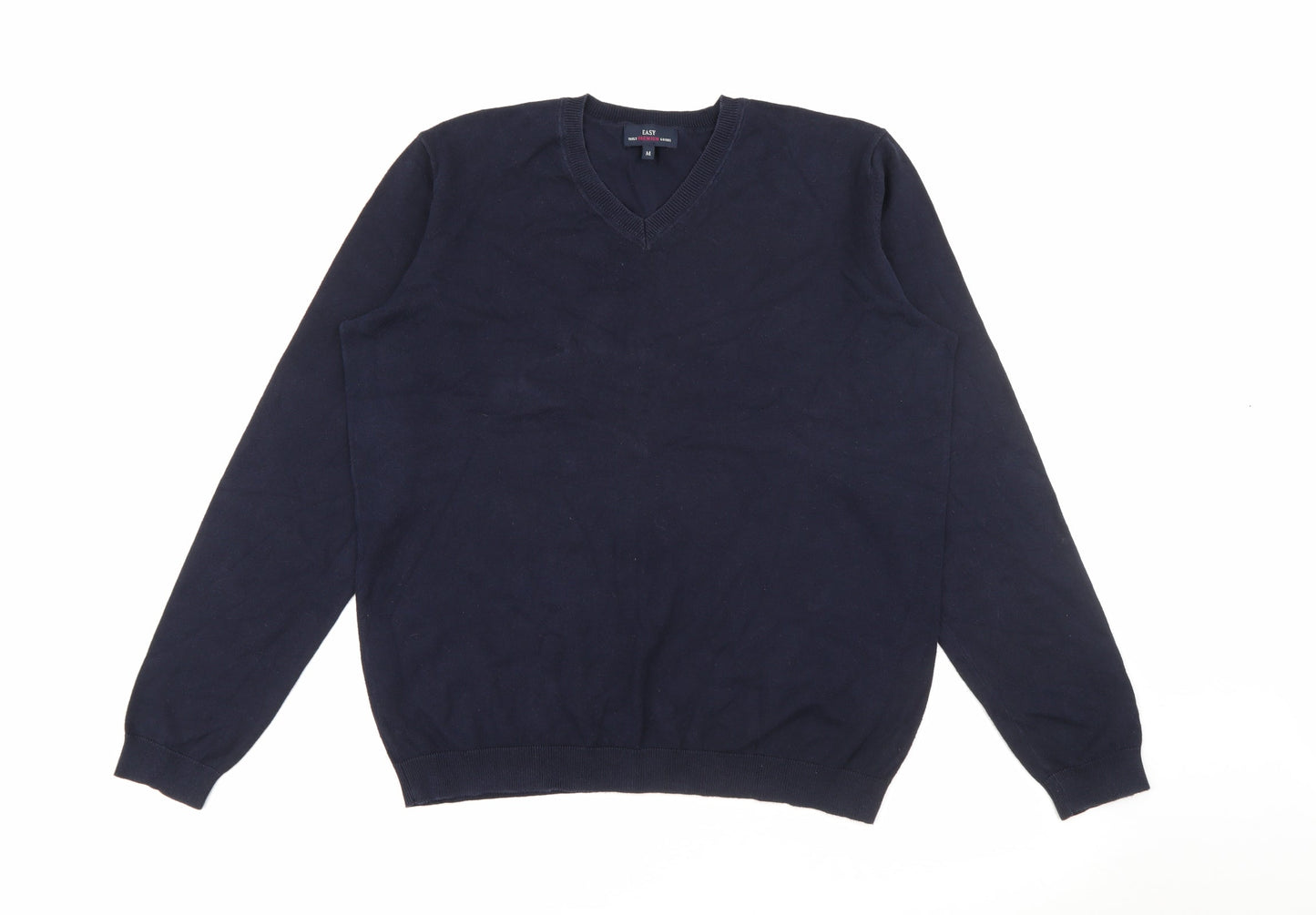 Easy Mens Blue V-Neck  Cotton Pullover Jumper Size M