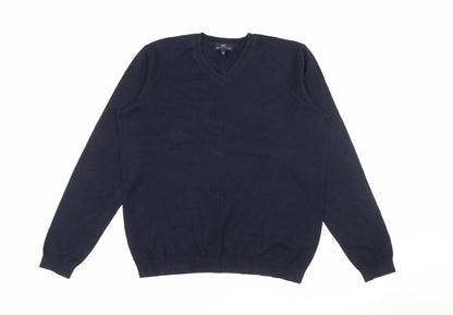 Easy Mens Blue V-Neck  Cotton Pullover Jumper Size M