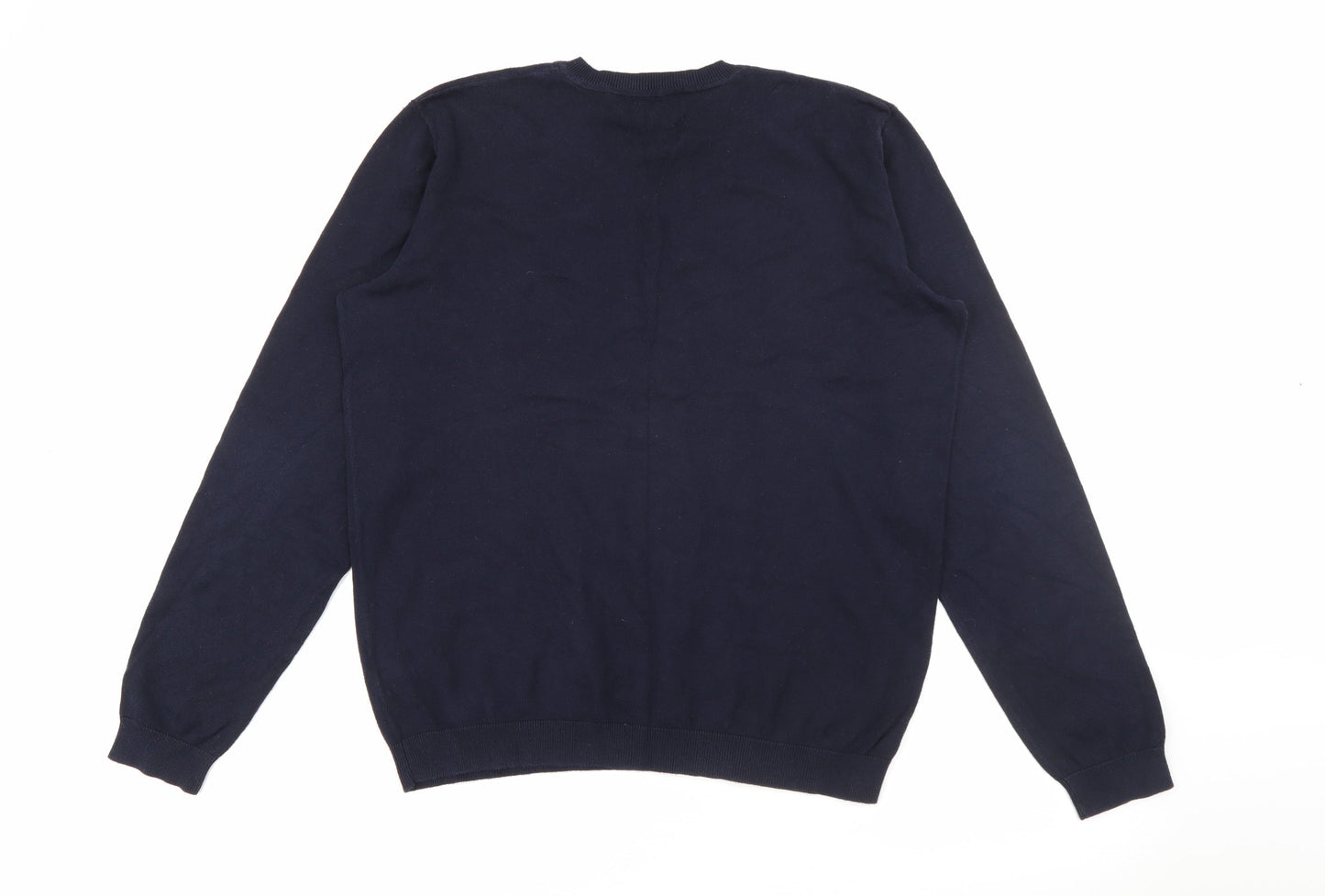 Easy Mens Blue V-Neck  Cotton Pullover Jumper Size M