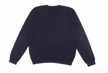 Easy Mens Blue V-Neck  Cotton Pullover Jumper Size M