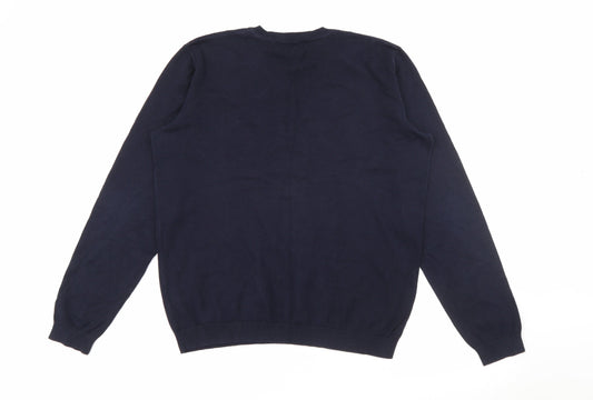 Easy Mens Blue V-Neck  Cotton Pullover Jumper Size M