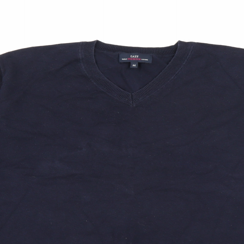 Easy Mens Blue V-Neck  Cotton Pullover Jumper Size M