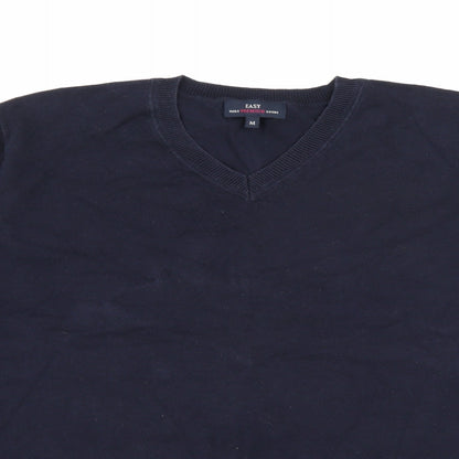 Easy Mens Blue V-Neck  Cotton Pullover Jumper Size M