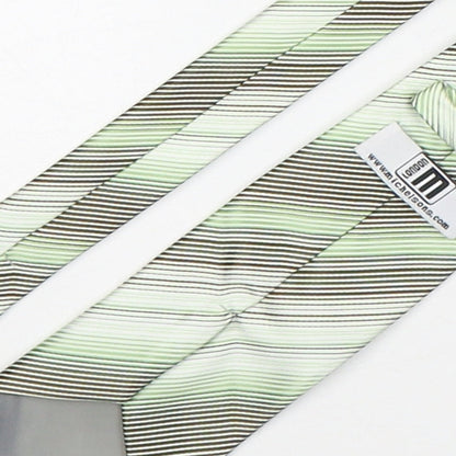Michelsons Mens Green Striped Polyester Pointed Tie One Size