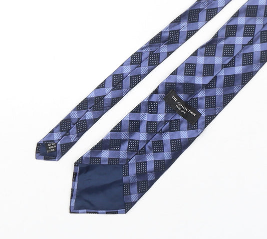 The Collection  Mens Blue Plaids & Checks Silk Pointed Tie One Size