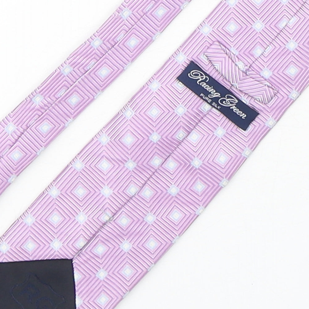 Racing Green  Mens Pink Geometric Silk Pointed Tie One Size