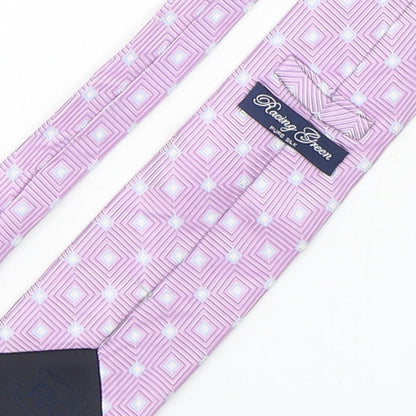 Racing Green  Mens Pink Geometric Silk Pointed Tie One Size