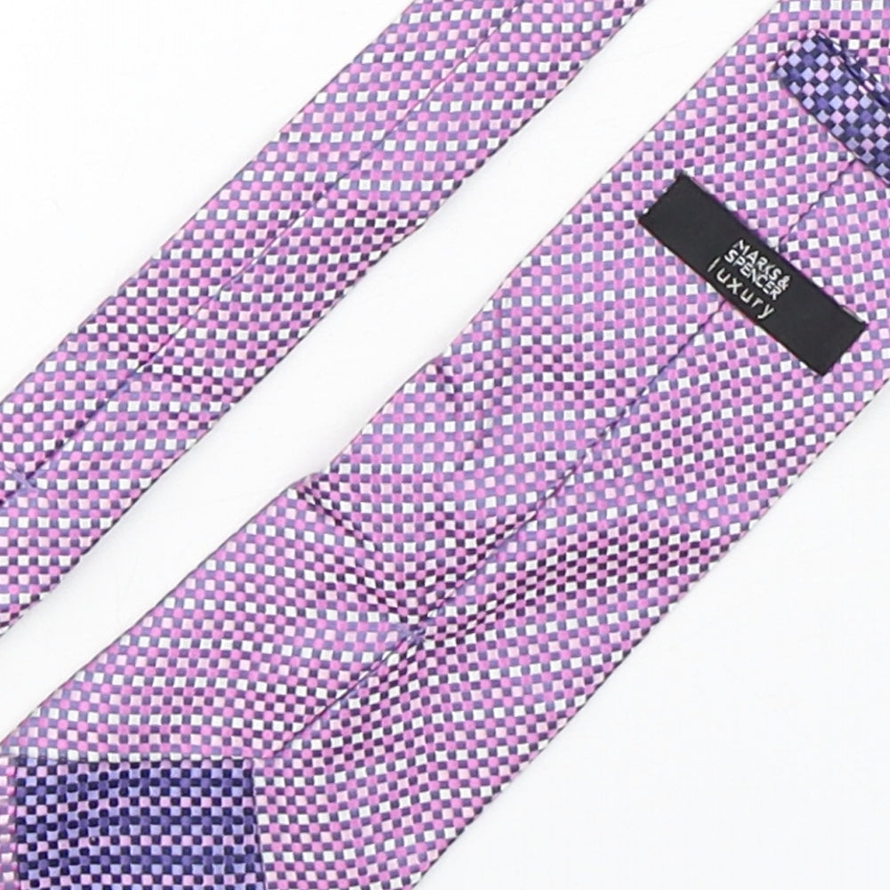 Marks and Spencer Mens Multicoloured Plaids & Checks Silk Pointed Tie One Size