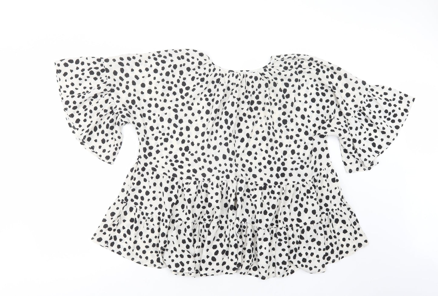 SheIn Womens White Animal Print Polyester Basic Blouse Size L Crew Neck