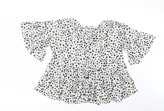 SheIn Womens White Animal Print Polyester Basic Blouse Size L Crew Neck