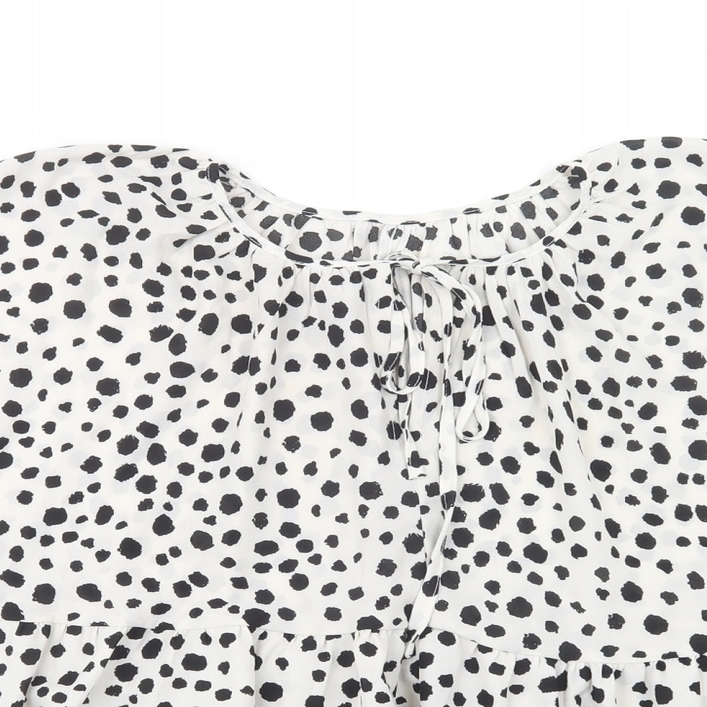 SheIn Womens White Animal Print Polyester Basic Blouse Size L Crew Neck