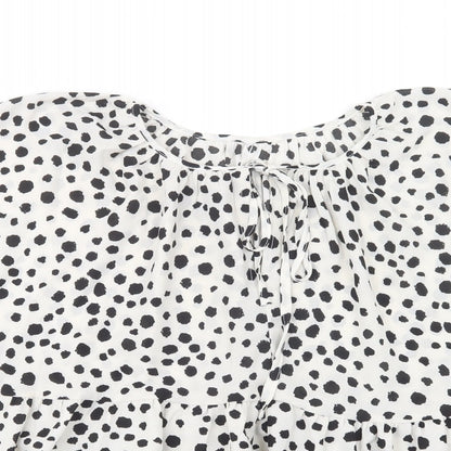 SheIn Womens White Animal Print Polyester Basic Blouse Size L Crew Neck