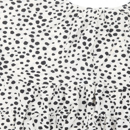 SheIn Womens White Animal Print Polyester Basic Blouse Size L Crew Neck