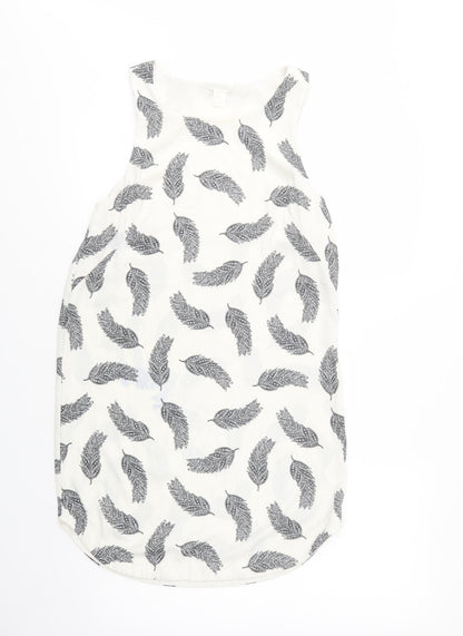 H&M Womens White Floral Polyester Shift  Size 8  Scoop Neck Pullover - Leaf Print