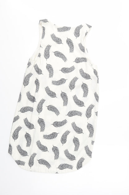 H&M Womens White Floral Polyester Shift  Size 8  Scoop Neck Pullover - Leaf Print