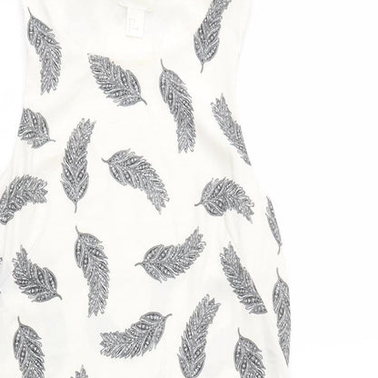 H&M Womens White Floral Polyester Shift  Size 8  Scoop Neck Pullover - Leaf Print