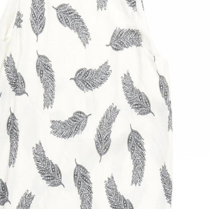 H&M Womens White Floral Polyester Shift  Size 8  Scoop Neck Pullover - Leaf Print