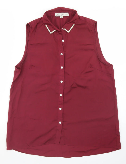 Front view of True Decadence women’s purple polyester basic button-up, size UK 12, collared